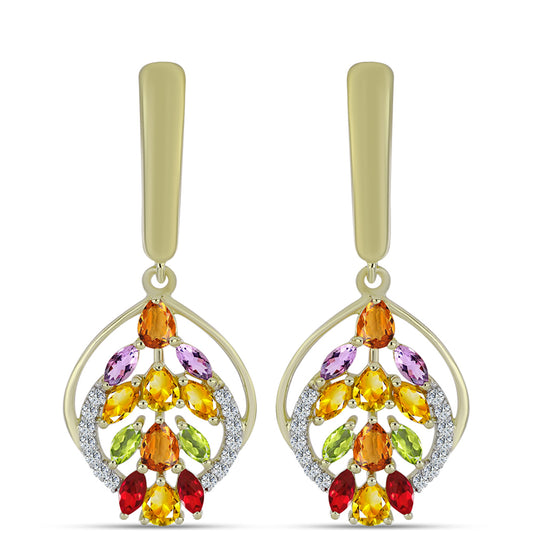 Pozlátené Strieborné Náušnice s Dúhovým Zafírom a Bielym Topásom