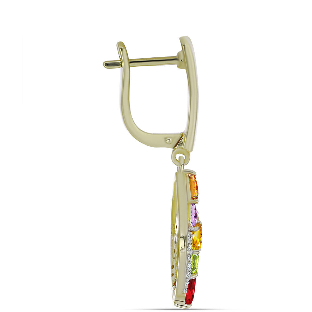Pozlátené Strieborné Náušnice s Dúhovým Zafírom a Bielym Topásom 2 