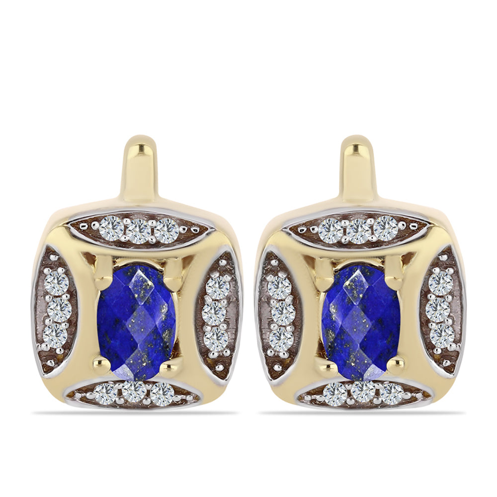 Pozlátené Strieborné Náušnice s Lapisom Lazuli a Bielym Topásom