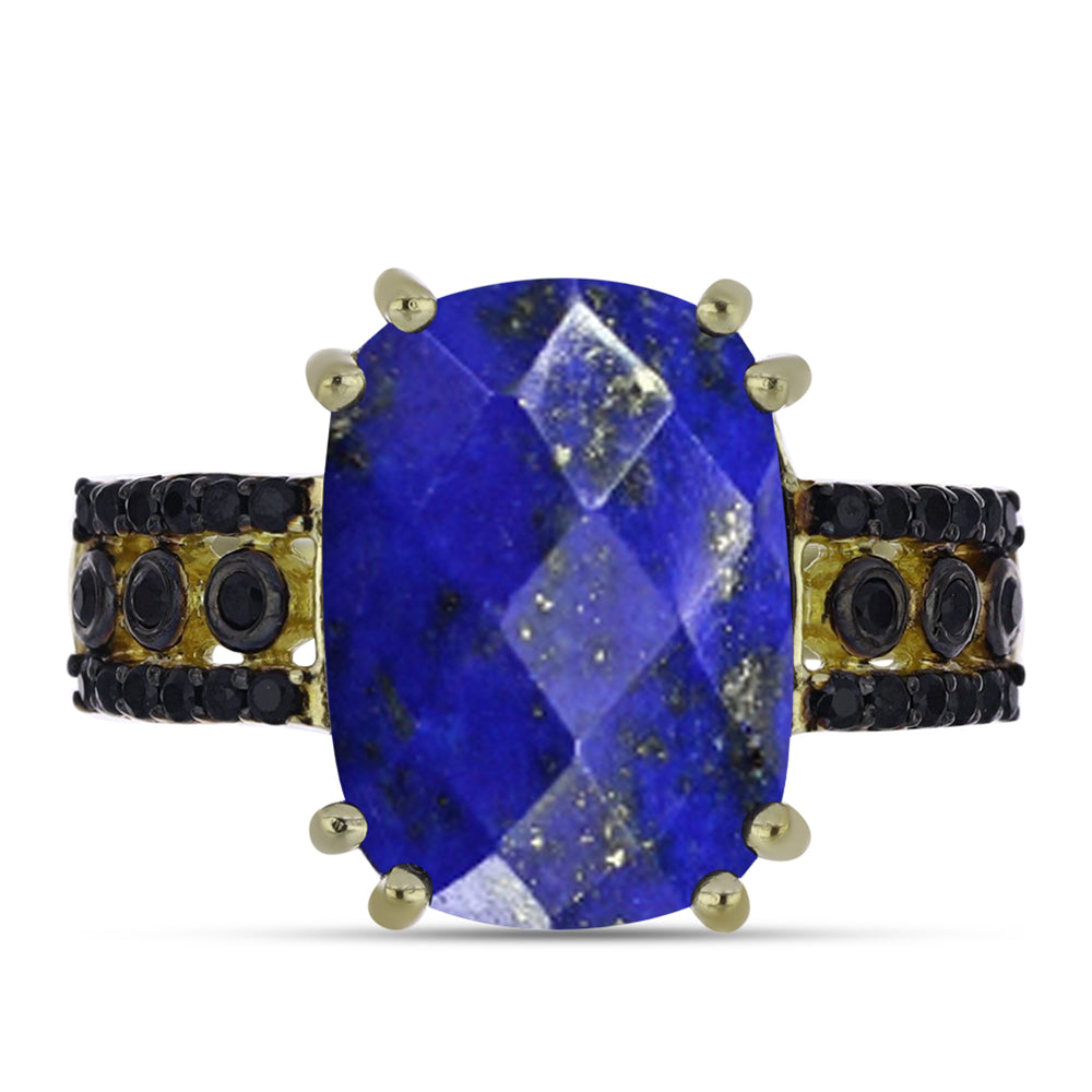 Pozlátený Strieborný Prsteň s Lapisom Lazuli a Čiernym Spinelom 1 