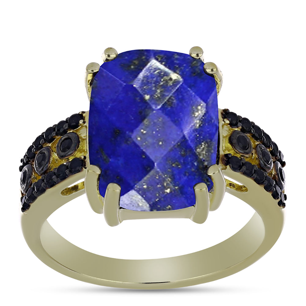 Pozlátený Strieborný Prsteň s Lapisom Lazuli a Čiernym Spinelom 3 