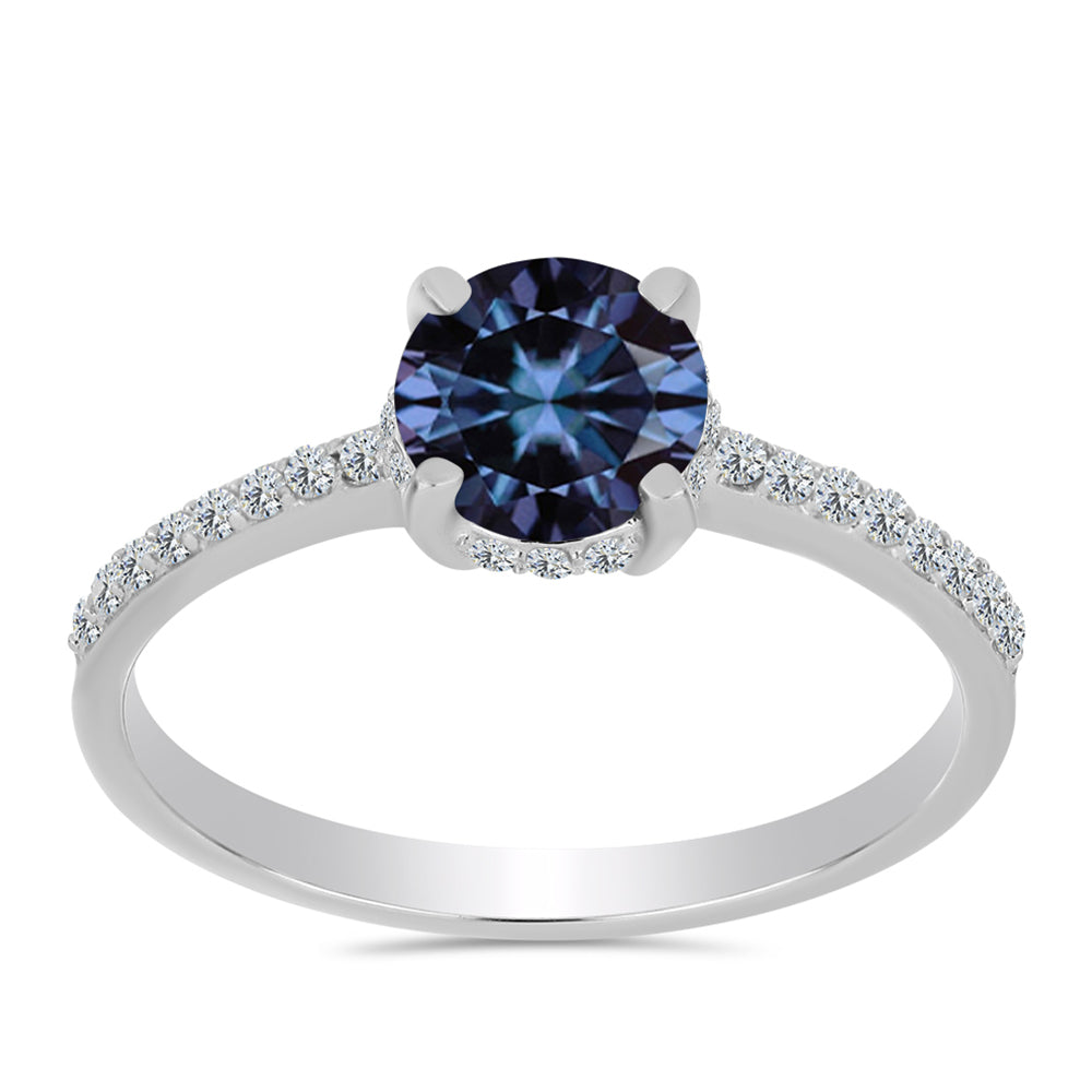 Strieborný Prsteň s "Cisársky fialový" moissanitom a Bielym Topásom
