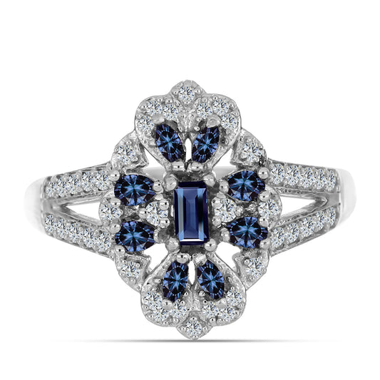 Strieborný Prsteň s "Cisársky fialový" moissanitom a Bielym Topásom