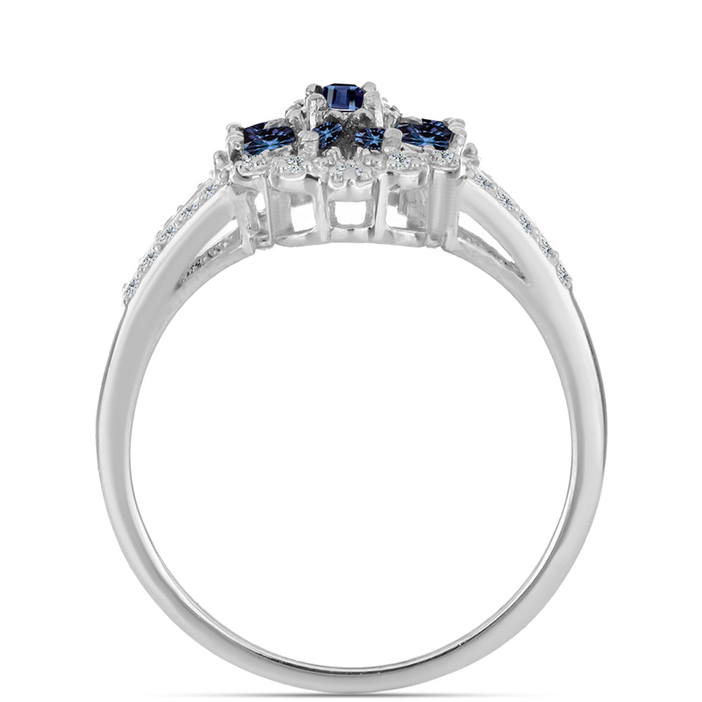 Strieborný Prsteň s "Cisársky fialový" moissanitom a Bielym Topásom 2 