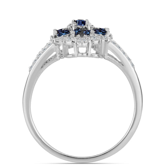 Strieborný Prsteň s "Cisársky fialový" moissanitom a Bielym Topásom