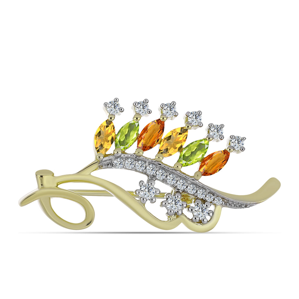 Pozlátený Strieborný Brošňa s Dúhovým Zafírom a Bielym Topásom 1 