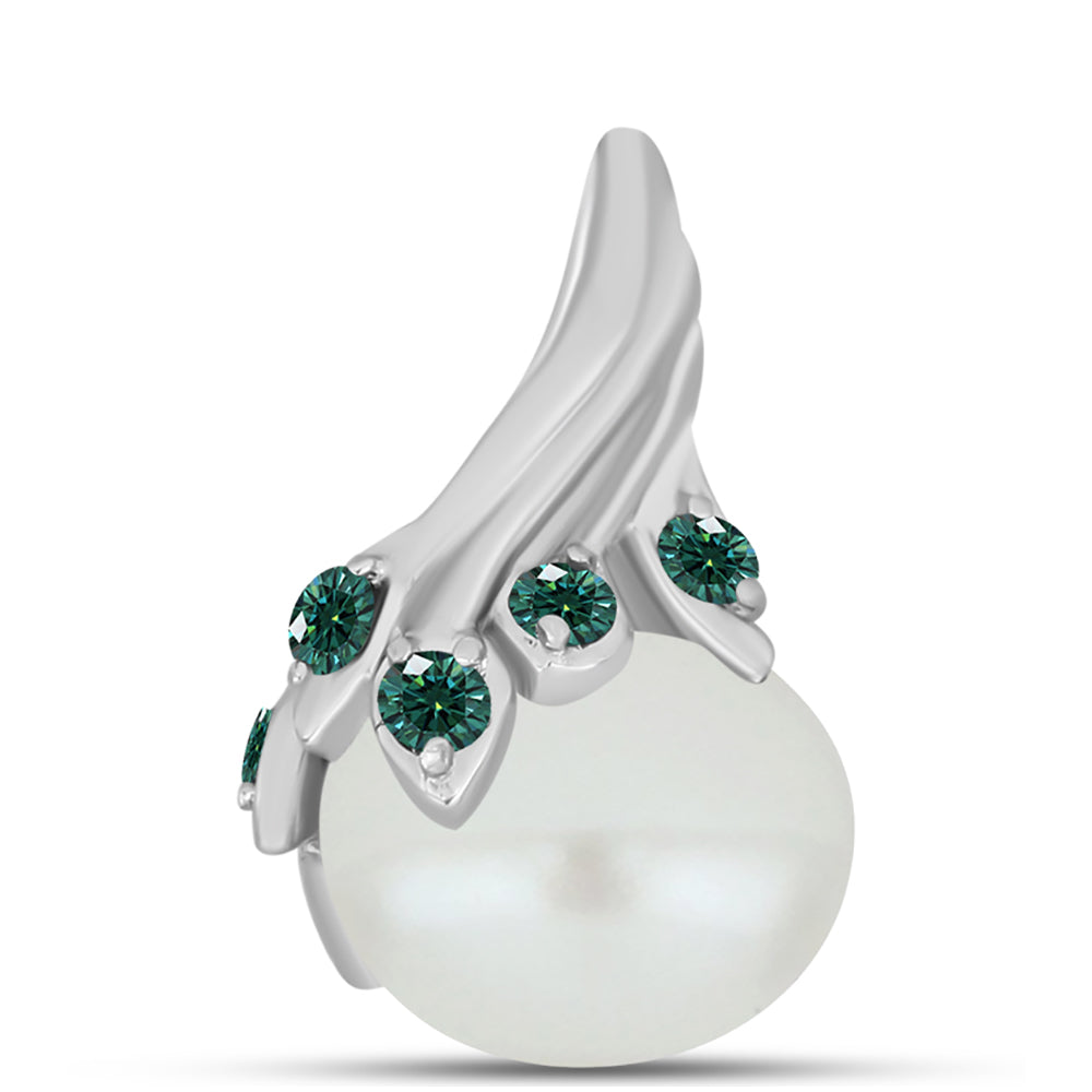 Strieborný Prívesok s Zelenkavý morsky modrý Moissanitom a Bielou Sladkovodnou Perlou 1 