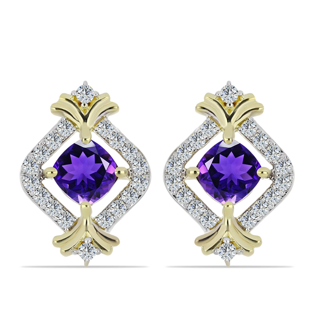 Pozlátené Strieborné Náušnice s Marockým Ametystom a Bielym Topásom 1 