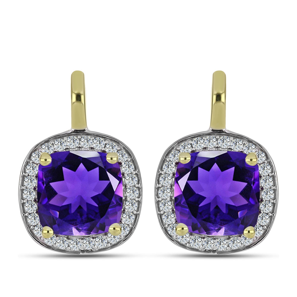 Pozlátené Strieborné Náušnice s Marockým Ametystom a Bielym Topásom 1 