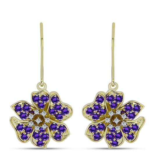 Pozlátené Strieborné Náušnice s Marockým Ametystom a Bielym Topásom