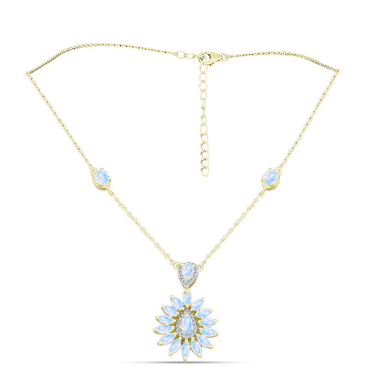 Pozlátený Strieborný Náhrdelník s Dúhovým Mesačným Kameňom