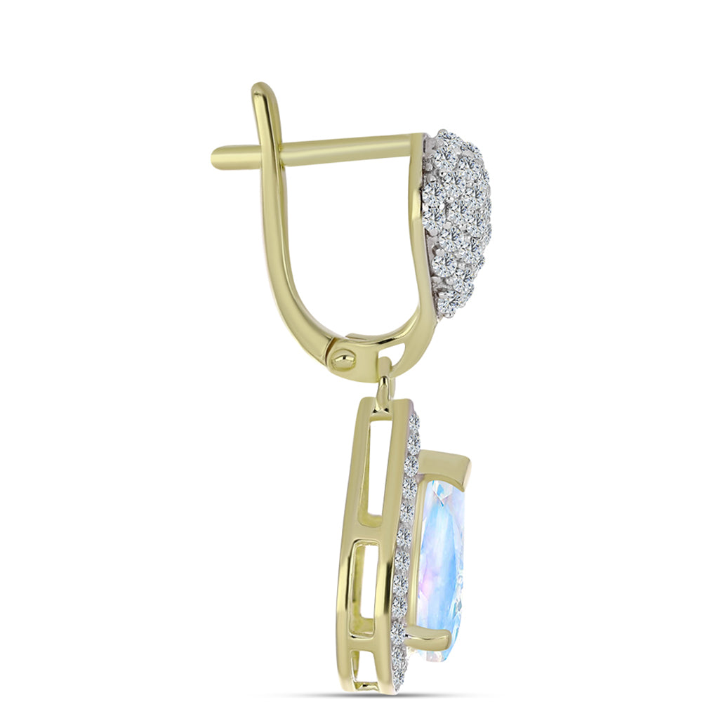 Pozlátené Strieborné Náušnice s Dúhovým Mesačným Kameňom a Bielym Topásom 2 