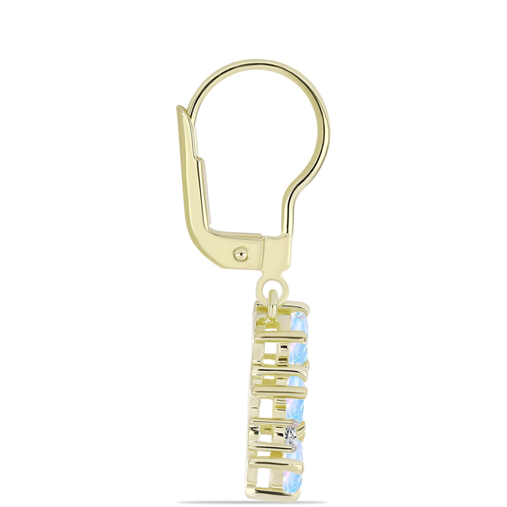 Pozlátené Strieborné Náušnice s Dúhovým Mesačným Kameňom a Bielym Topásom 2 