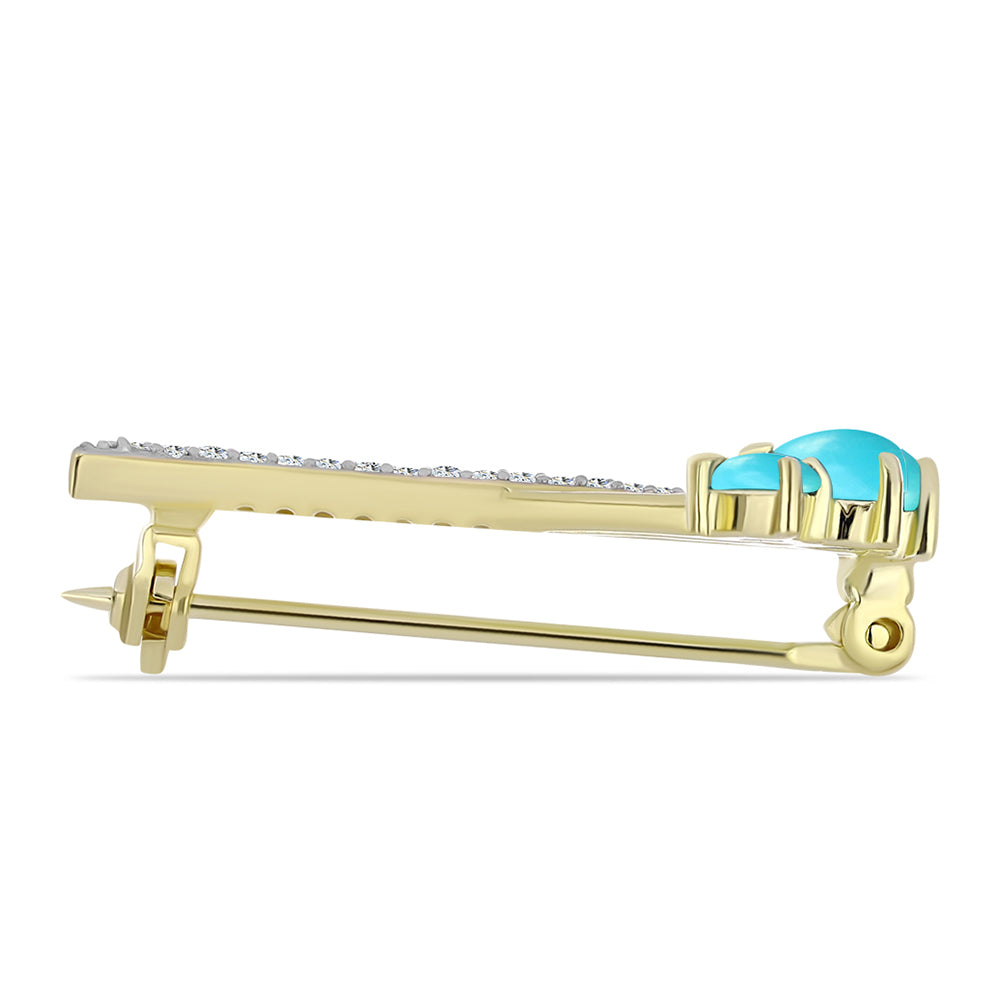 Pozlátený Strieborný Brošňa s so Sleeping Beauty Tyrkysom a Bielym Topásom 2 