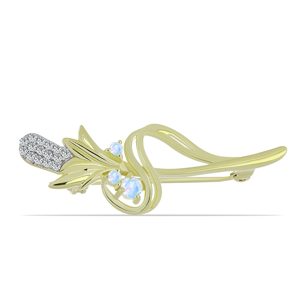 Pozlátený Strieborný Brošňa s Dúhovým Mesačným Kameňom 1 