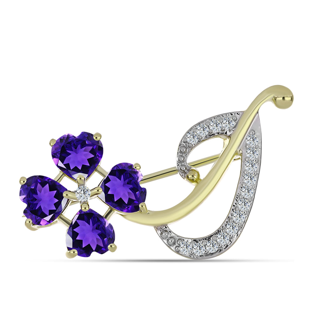 Pozlátený Strieborný Brošňa s Marockým Ametystom a Bielym Topásom 1 