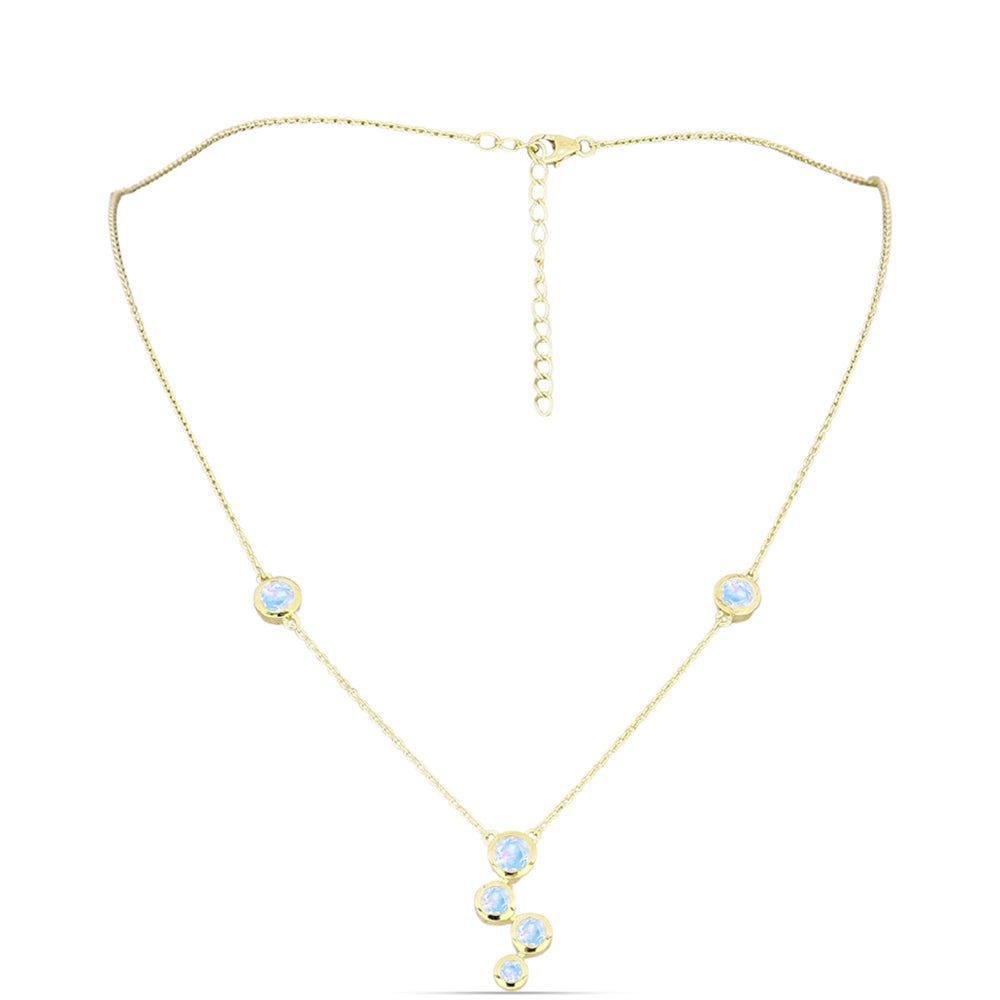 Pozlátený Strieborný Náhrdelník s Dúhovým Mesačným Kameňom 1 