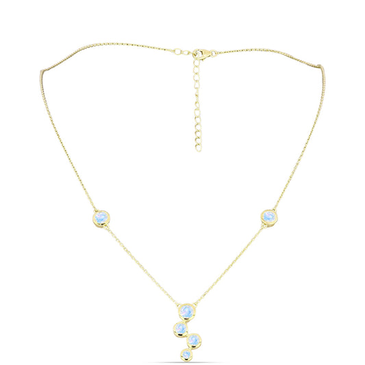 Pozlátený Strieborný Náhrdelník s Dúhovým Mesačným Kameňom