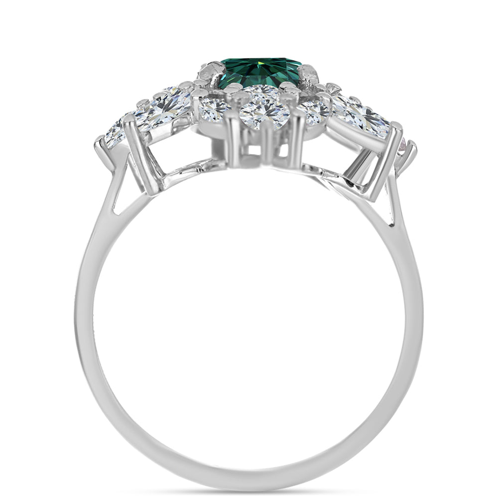 Strieborný Prsteň s Zelenkavý morsky modrý Moissanitom a Bielym Topásom 2 