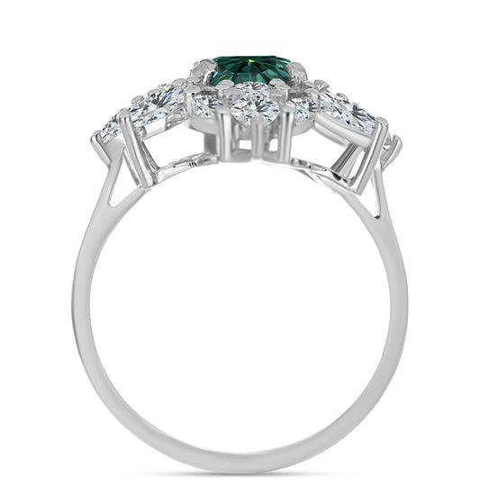 Strieborný Prsteň s Zelenkavý morsky modrý Moissanitom a Bielym Topásom