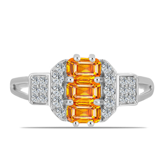 Strieborný Prsteň s Padparadscha Zafírom a Bielym Topásom