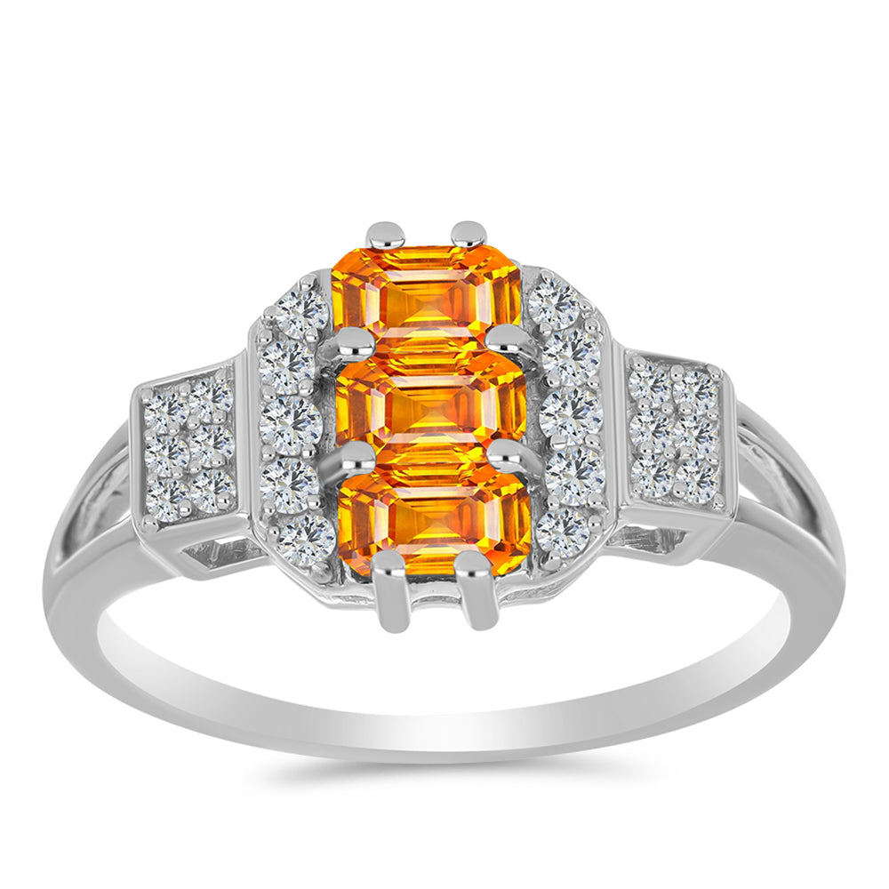 Strieborný Prsteň s Padparadscha Zafírom a Bielym Topásom