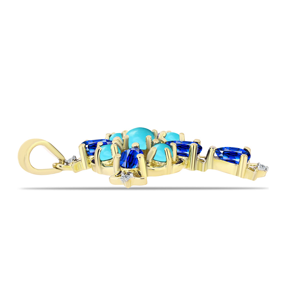 Kríž Pozlátený Strieborný Prívesok s so Sleeping Beauty Tyrkysom a Austrálskym Modrým Zafírom