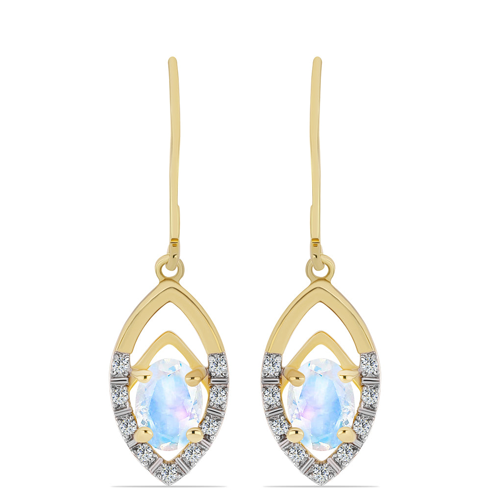 Pozlátené Strieborné Náušnice s Dúhovým Mesačným Kameňom a Bielym Topásom 1 