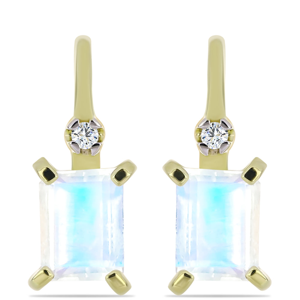 Pozlátené Strieborné Náušnice s Dúhovým Mesačným Kameňom a Bielym Topásom