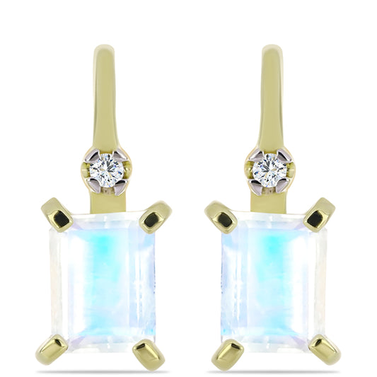 Pozlátené Strieborné Náušnice s Dúhovým Mesačným Kameňom a Bielym Topásom