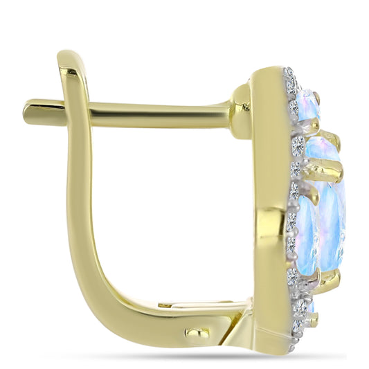 Pozlátené Strieborné Náušnice s Dúhovým Mesačným Kameňom