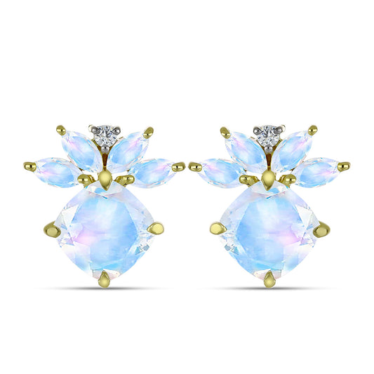 Pozlátené Strieborné Náušnice s Dúhovým Mesačným Kameňom