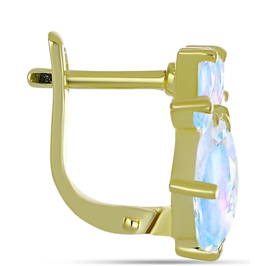Pozlátené Strieborné Náušnice s Dúhovým Mesačným Kameňom
