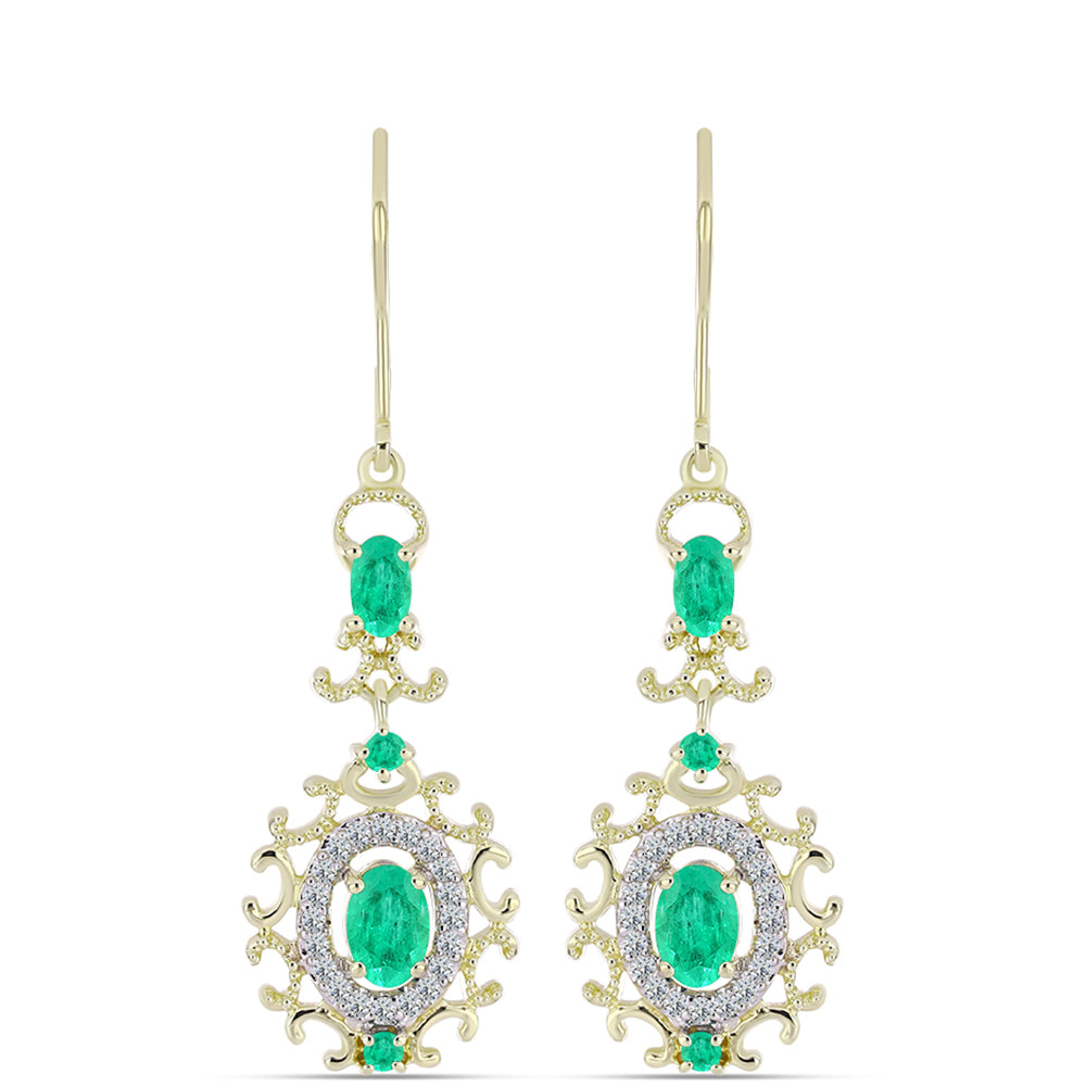 Pozlátené Strieborné Náušnice s Kolumbijským Smaragdom a Bielym Diamantom 1 