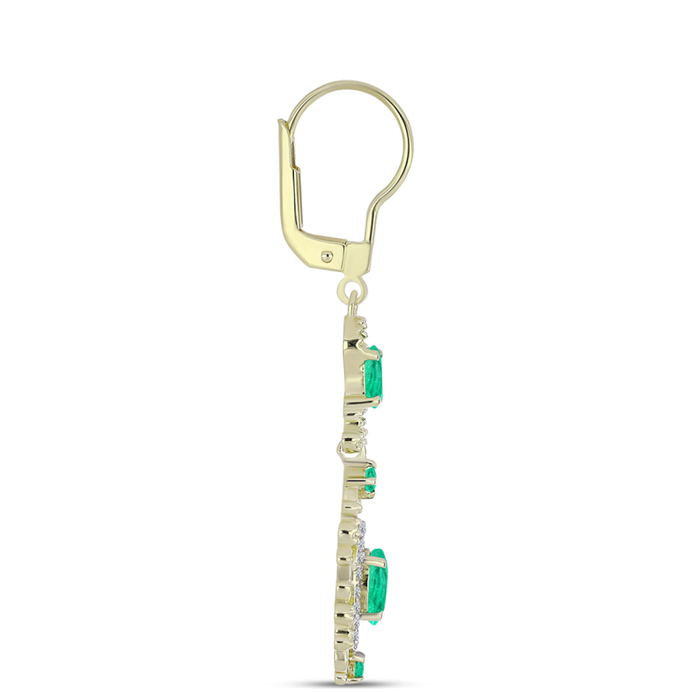 Pozlátené Strieborné Náušnice s Kolumbijským Smaragdom a Bielym Diamantom 2 