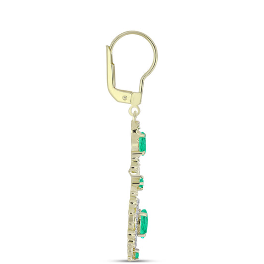 Pozlátené Strieborné Náušnice s Kolumbijským Smaragdom a Bielym Diamantom