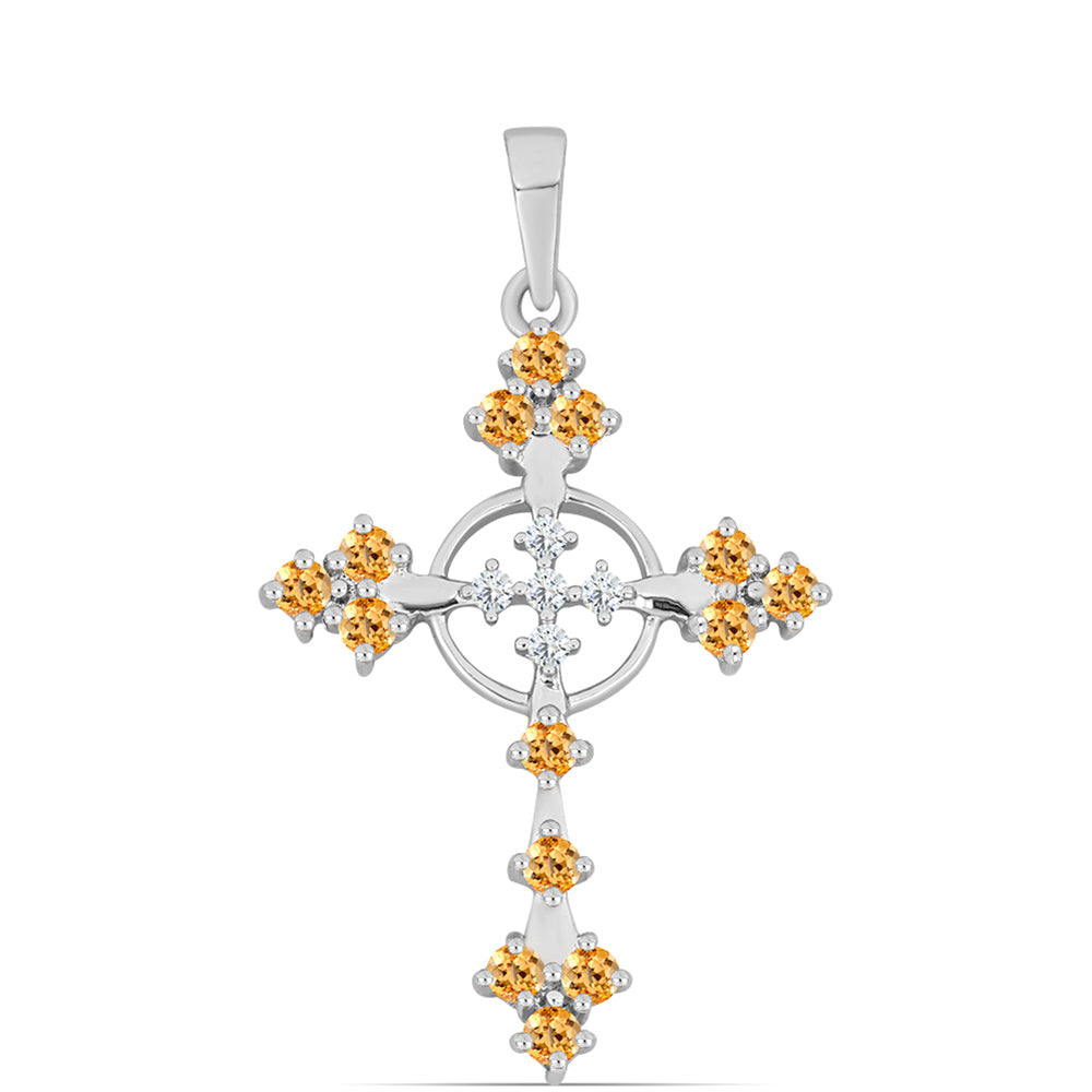 Kríž Strieborný Prívesok s "Cisárskym žltým" topazom a Bielym Topásom