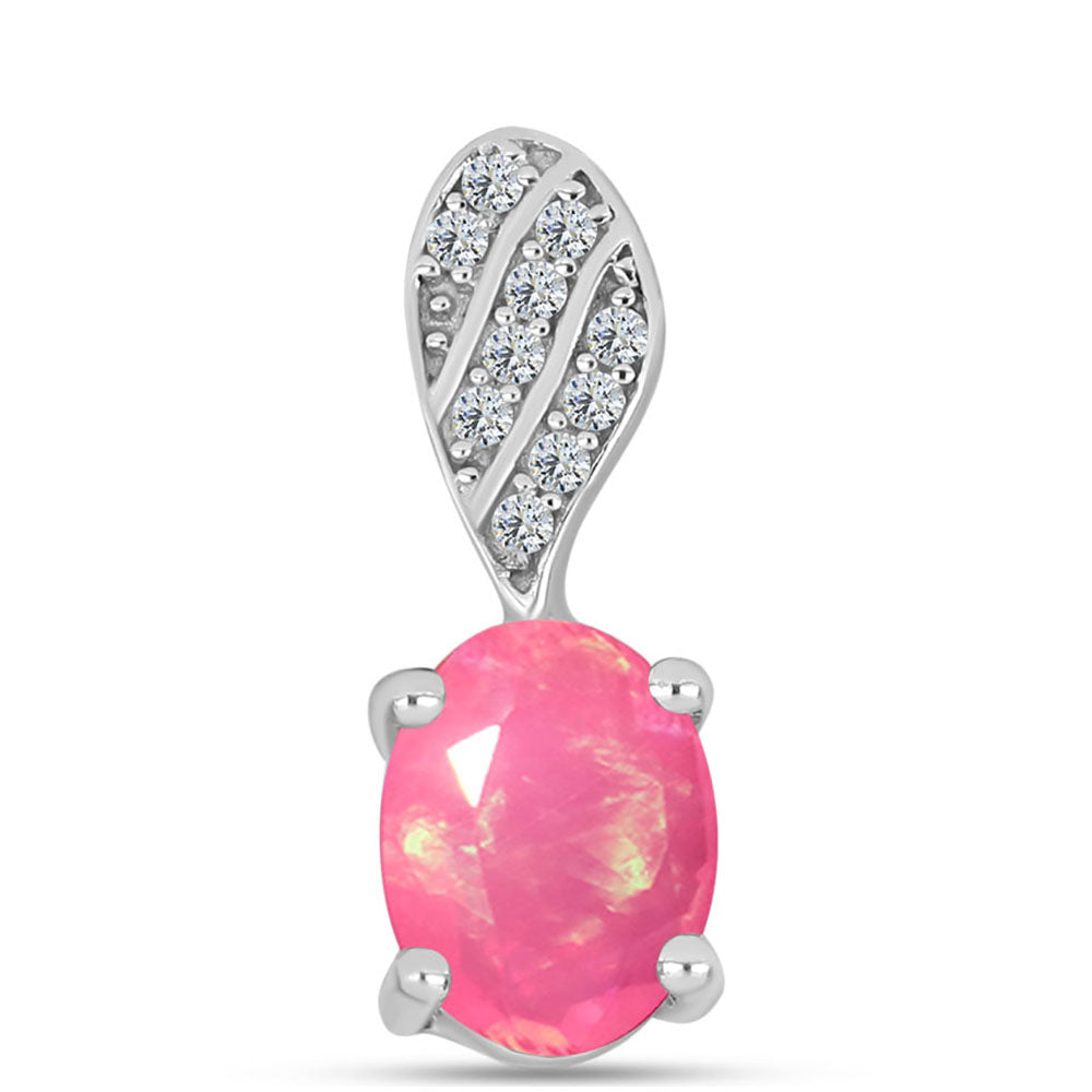 Strieborný Prívesok s so Sýto Ružovým Opálom z Lega Dembi a Bielym Topásom 1 