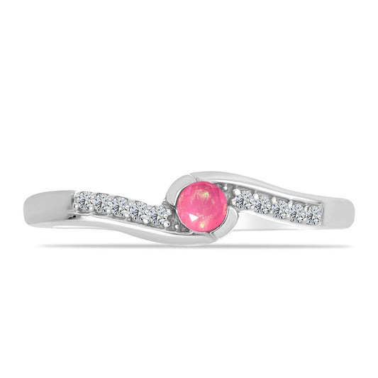 Strieborný Prsteň s so Sýto Ružovým Opálom z Lega Dembi a Bielym Topásom