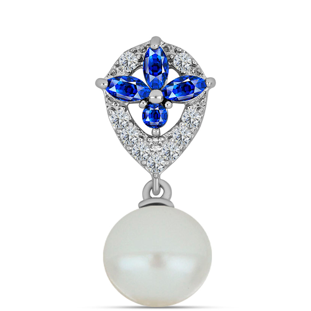Strieborný Prívesok s Austrálskym Modrým Zafírom a Bielou Sladkovodnou Perlou 1 