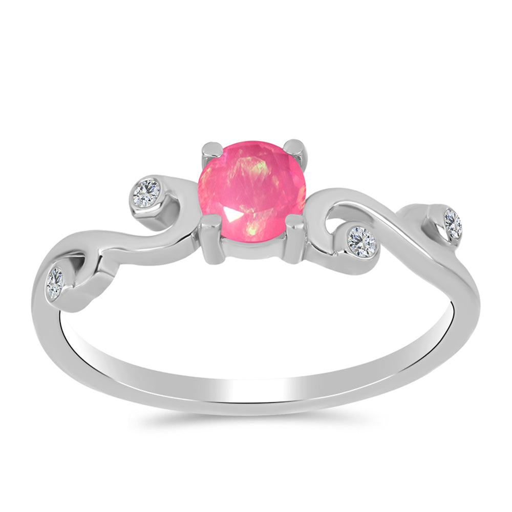 Strieborný Prsteň s so Sýto Ružovým Opálom z Lega Dembi a Bielym Topásom