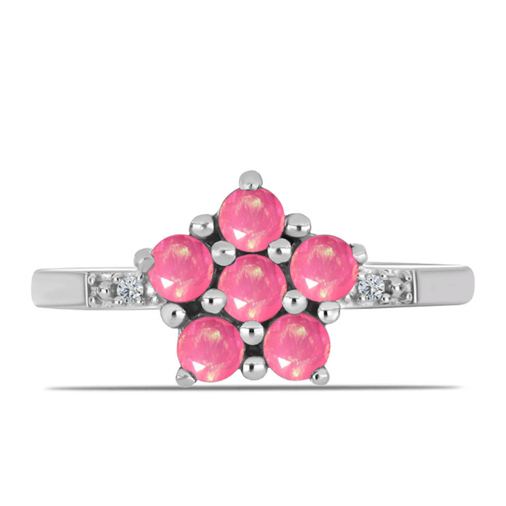 Strieborný Prsteň s so Sýto Ružovým Opálom z Lega Dembi a Bielym Topásom