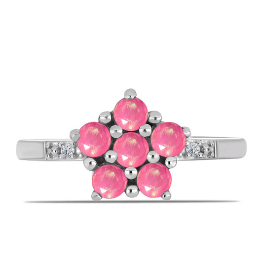 Strieborný Prsteň s so Sýto Ružovým Opálom z Lega Dembi a Bielym Topásom