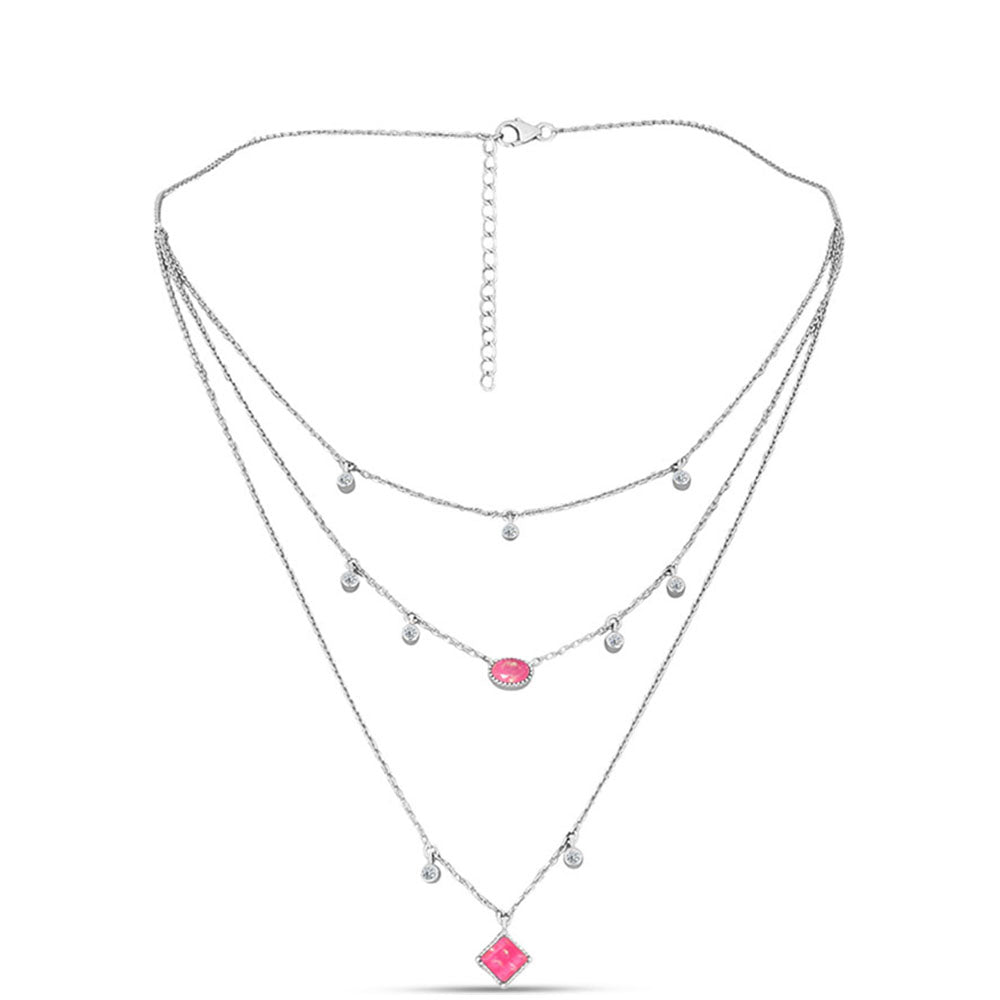 Strieborný Náhrdelník s so Sýto Ružovým Opálom z Lega Dembi a Bielym Topásom
