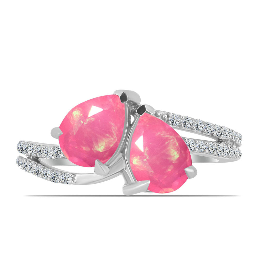 Strieborný Prsteň s so Sýto Ružovým Opálom z Lega Dembi a Bielym Topásom 1 