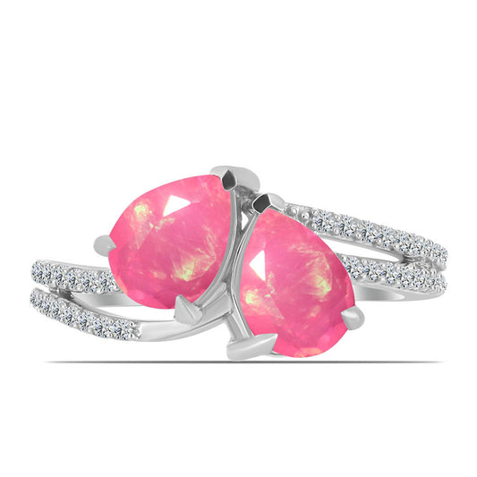 Strieborný Prsteň s so Sýto Ružovým Opálom z Lega Dembi a Bielym Topásom