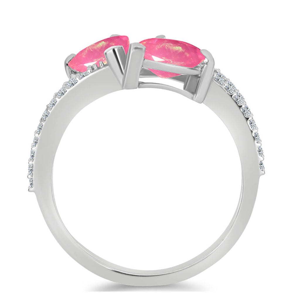 Strieborný Prsteň s so Sýto Ružovým Opálom z Lega Dembi a Bielym Topásom 2 