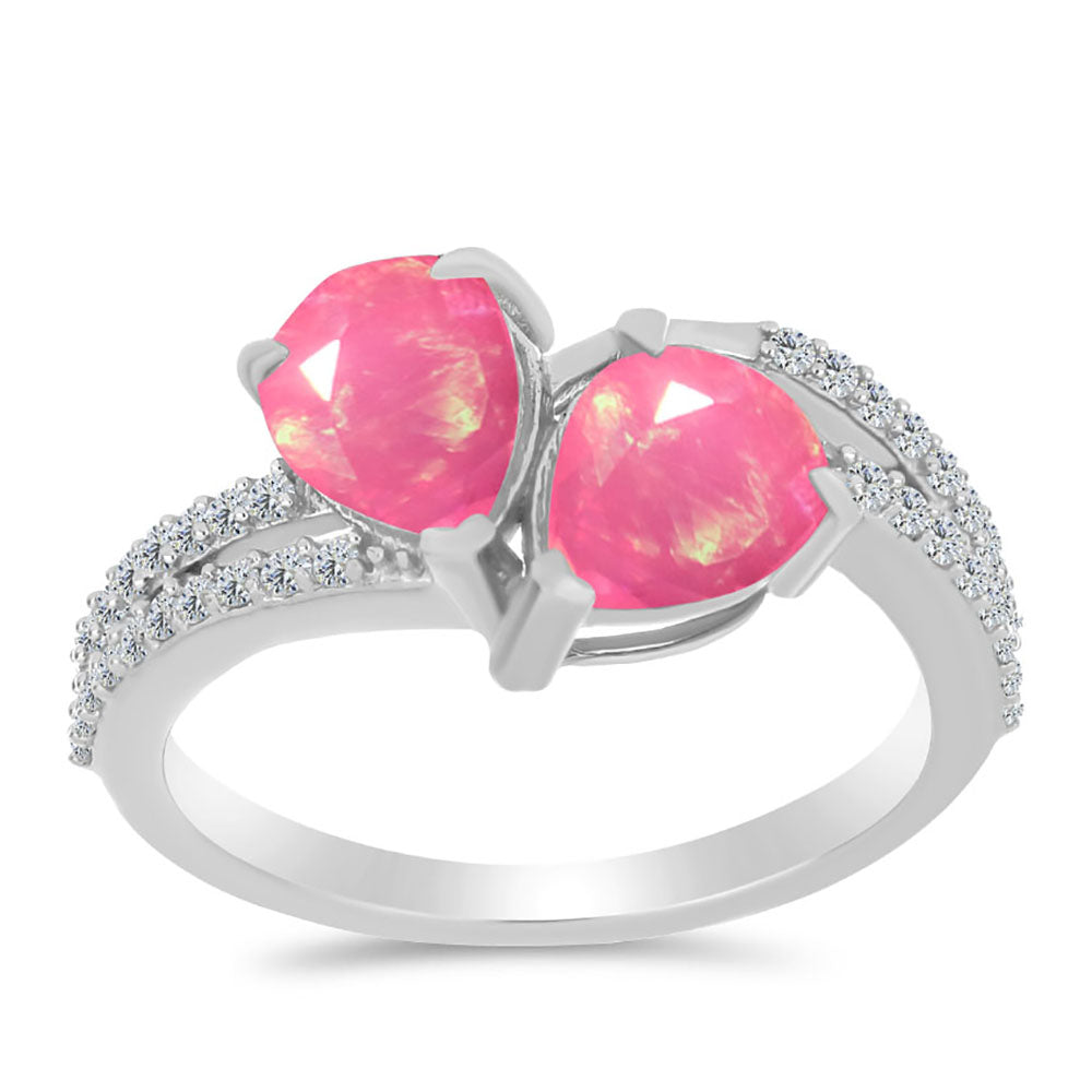 Strieborný Prsteň s so Sýto Ružovým Opálom z Lega Dembi a Bielym Topásom