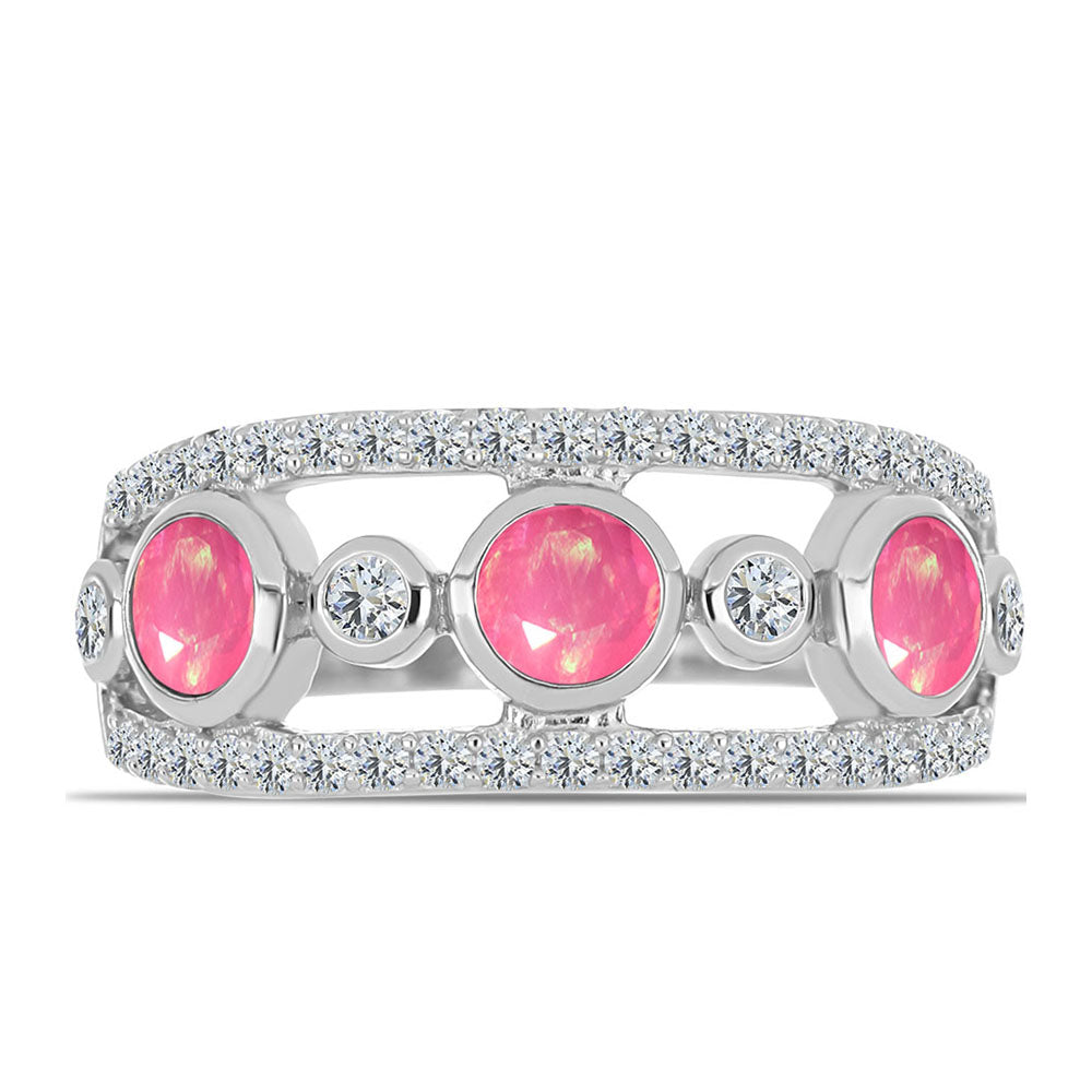 Strieborný Prsteň s so Sýto Ružovým Opálom z Lega Dembi a Bielym Topásom