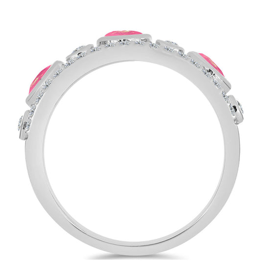 Strieborný Prsteň s so Sýto Ružovým Opálom z Lega Dembi a Bielym Topásom